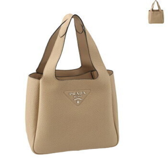 Prada Handbags - Prada Tote Bag Triangle Logo Vitello Dino Leather